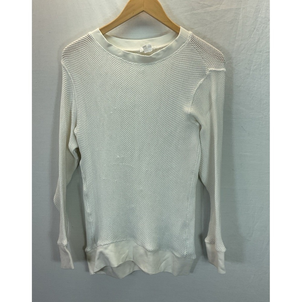 Vtg Helmut Lang Ivory Open Mesh Crewneck top crochet long sleeve Sz M Casual